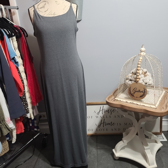 Merona Maxi Floor length Dress Grey Shimmer SZ L
